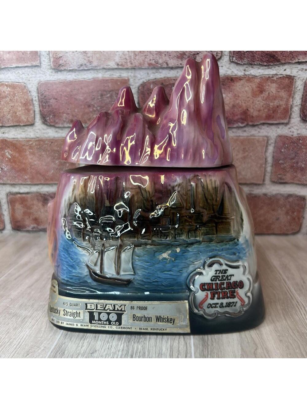 1971 Empty Jim Beam Great Chicago Fire Oct 8, 1871 Whiskey Decanter Bottle